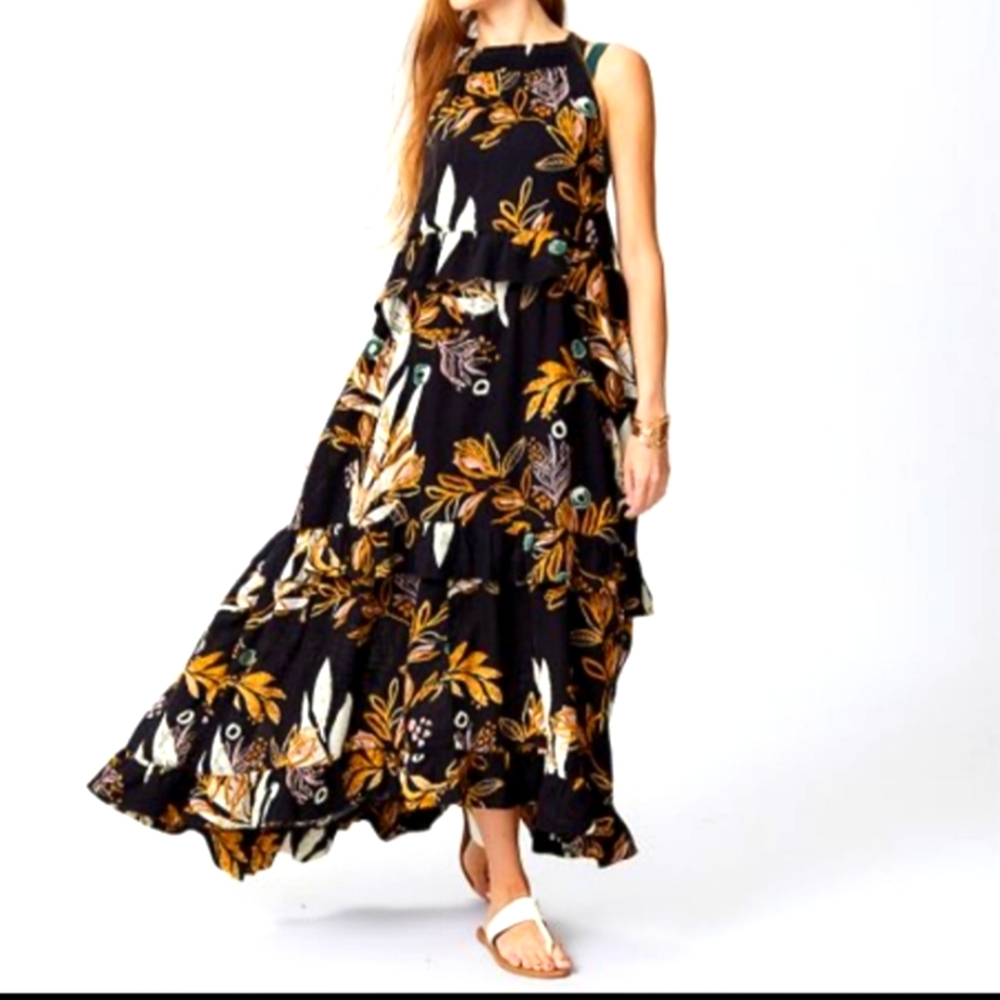COPY - Free People Boho printed floral black Anita flowy maxi sundress sleevele…